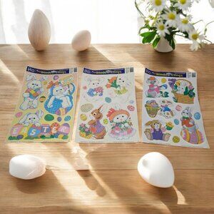 Vintage Easter Static Cling Window Bunny Rabbit Basket Egg Holiday 3‎ Sheets